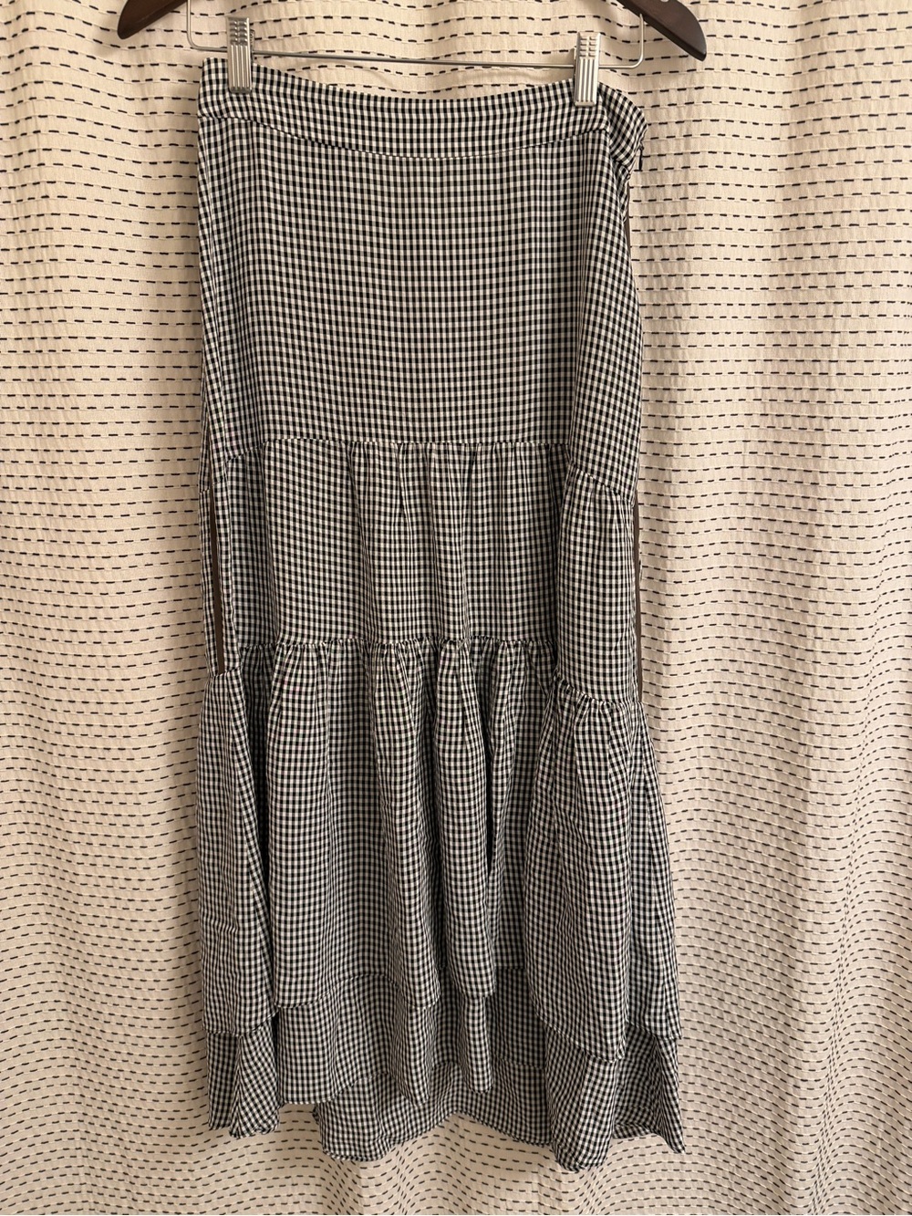 ME+EM Gingham Tiered Maxi Skirt Black and White